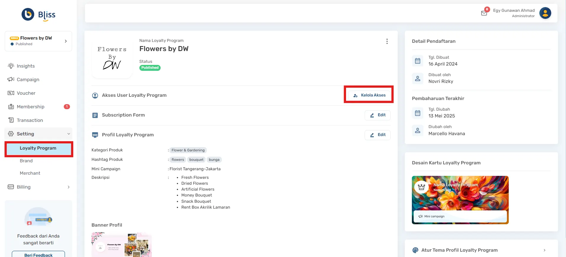 mengelola loyalty program Bliss